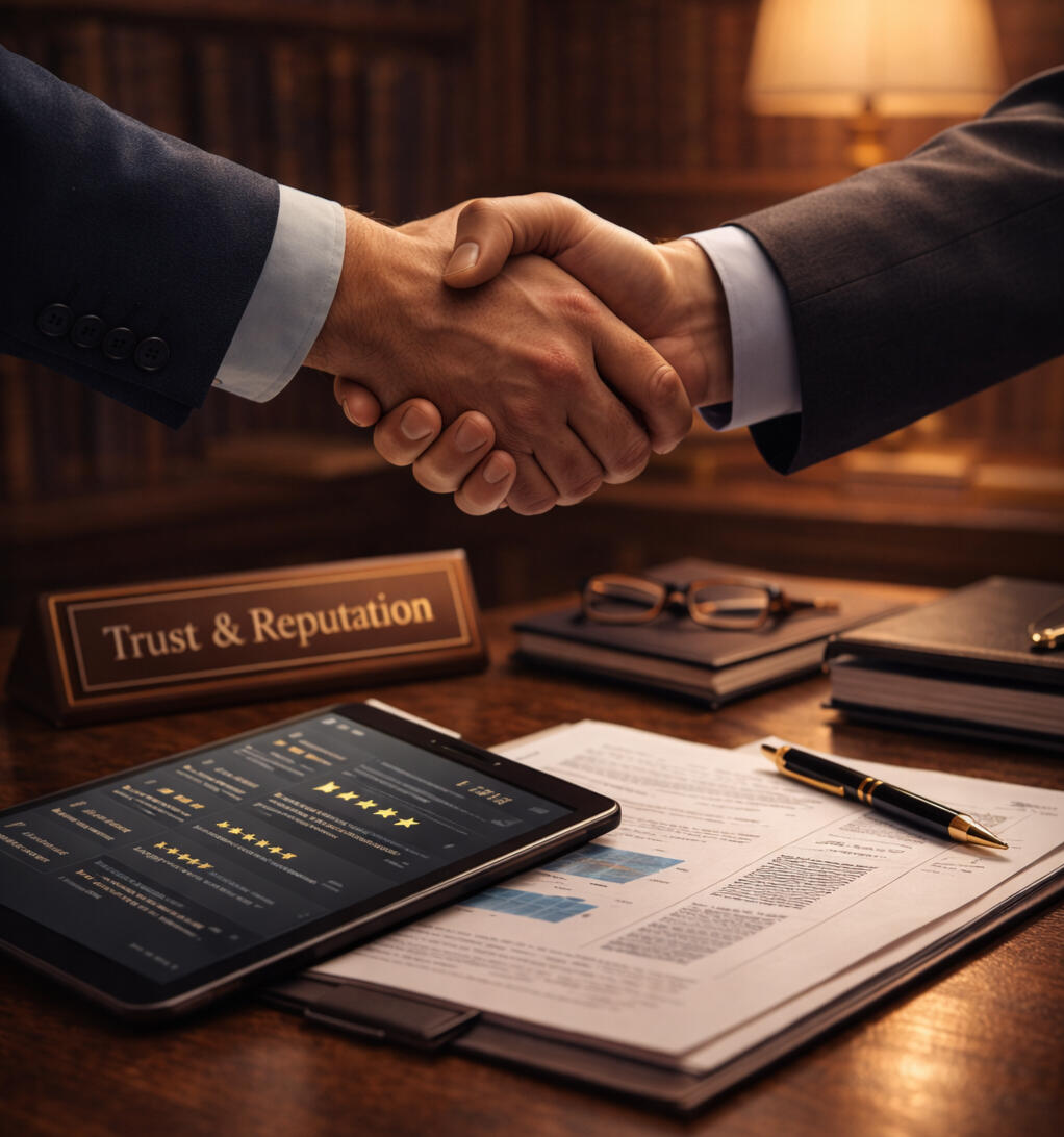Professional handshake symbolizing verified trust and reputation protection through Credana